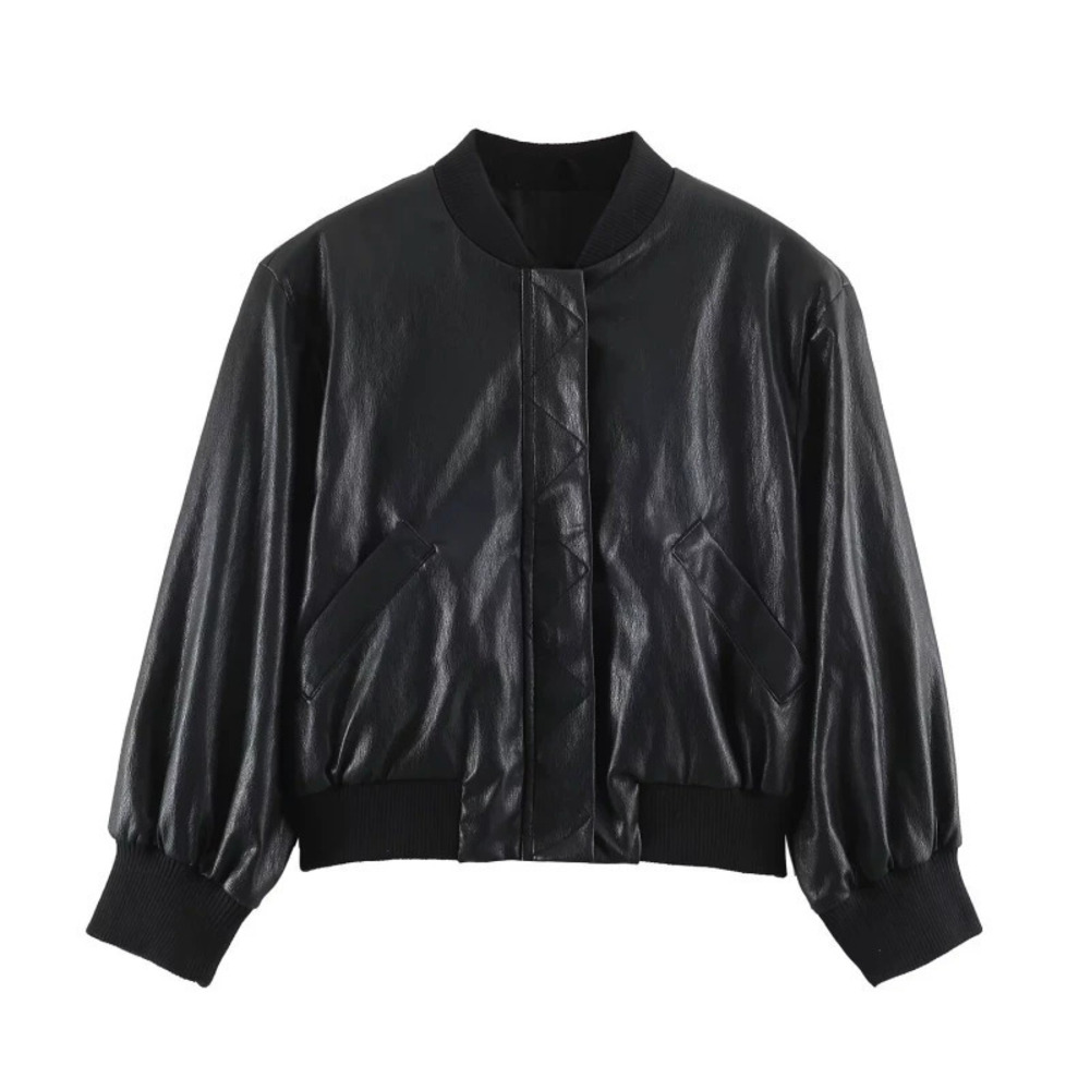 ZARA Vintage Distressed Stand Collar Leather Jacket